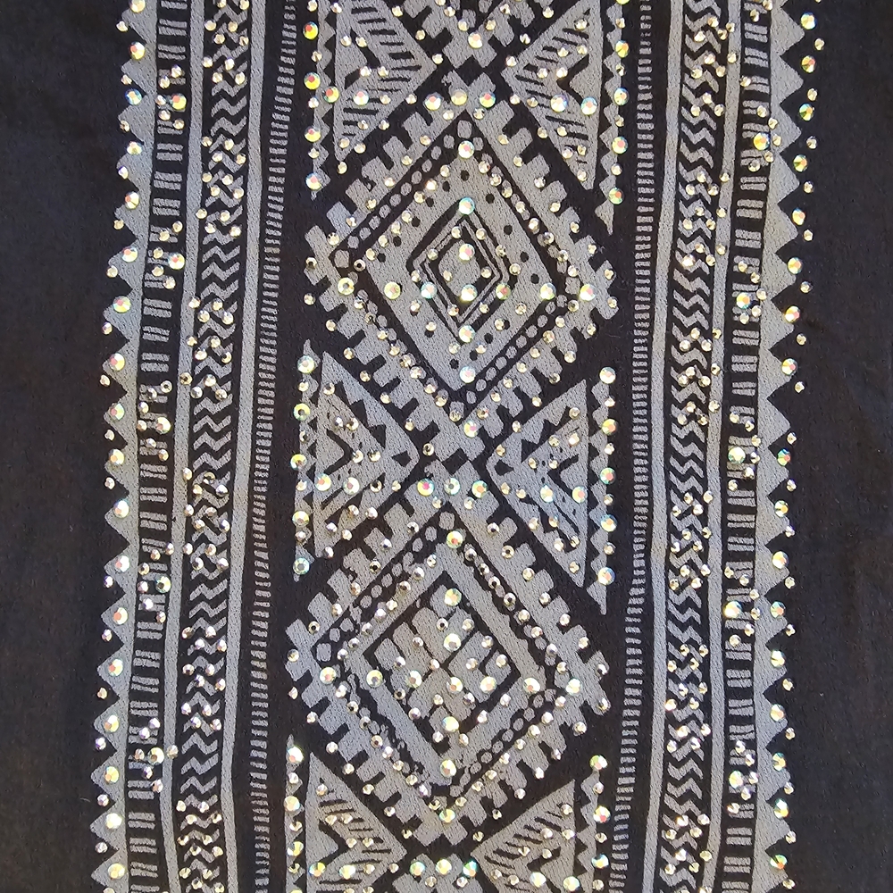 Vocal Women's Black Sleeveless Fringe Rhinestone Tunic Blouse XL Made in the USA - Picture 4 of 8